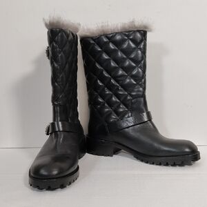 09400 Vero Cuoio by Vince Camuto fur lined black quilted leather boots 6